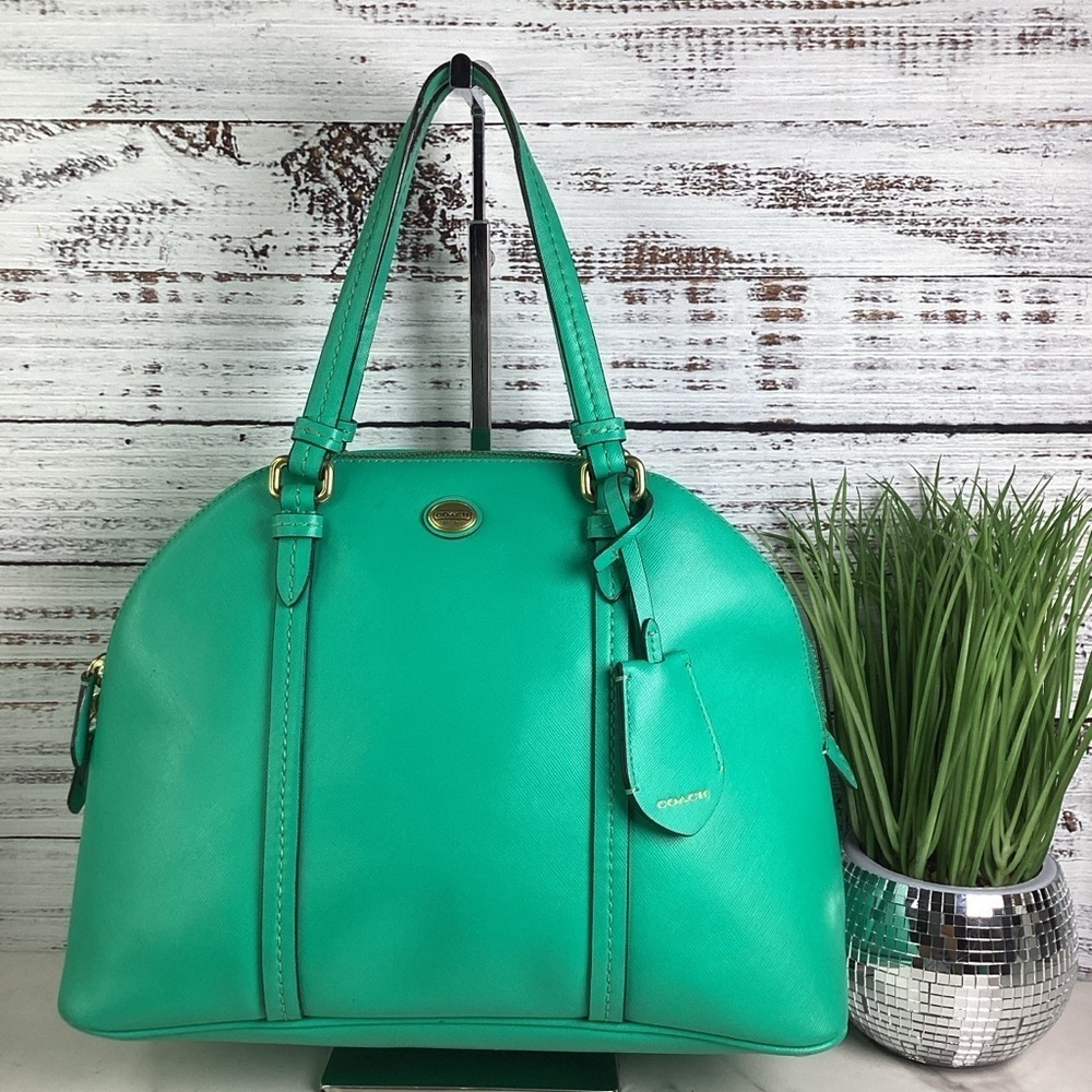 COACH VINTAGE #25671 HAND BAG GREEN PEYTON CORA DOMED SATCHEL PURSE‎ CROSSBODY - Picture 7 of 16